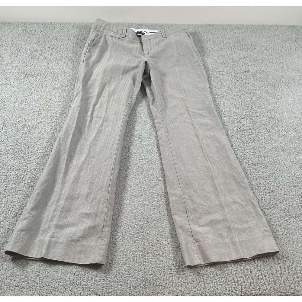Gap Pants Womens 10 Gray Hip Slung Fit Linen Cotton Herringbone Straight Leg - Picture 14 of 16